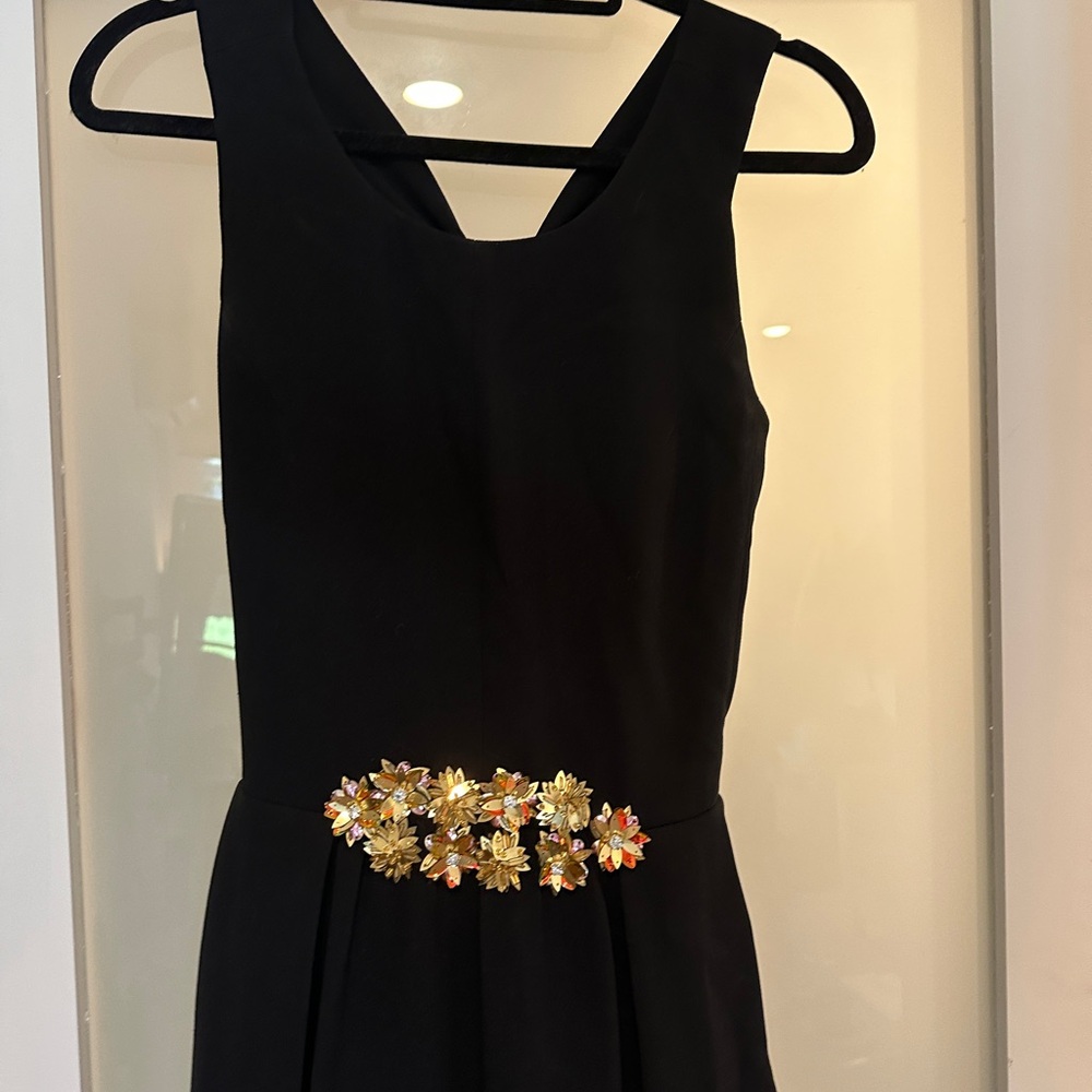 Tory Burch Black Long Dress with Gold Floral Accents